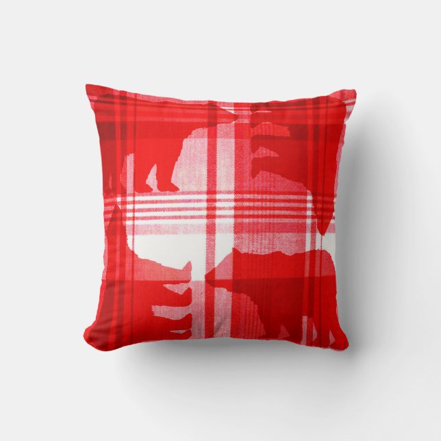 Rustic plaid red bear throw pillow (Front)