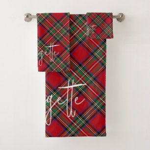 Rustic Plaid Red Green Rustic Stewart Tartan Bath Towel Set