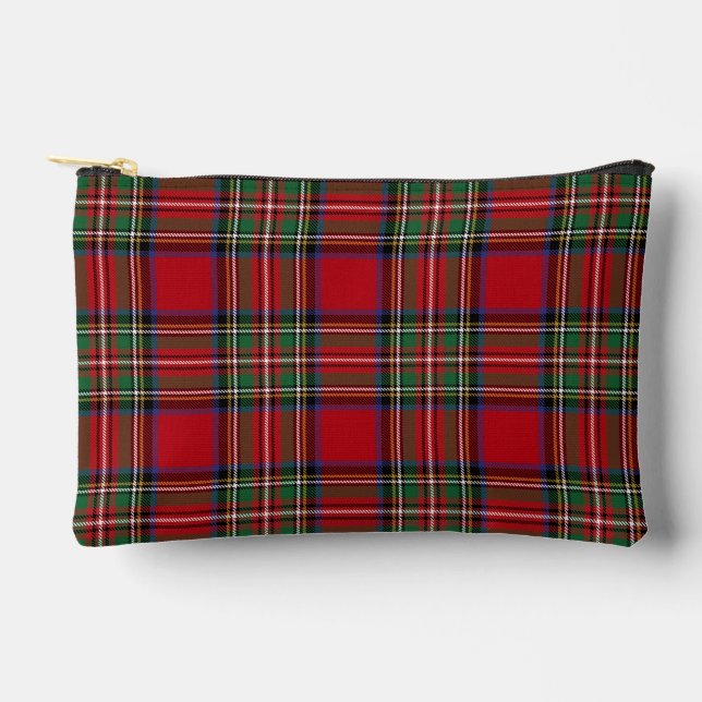 Rustic Plaid Red Green Stewart Tartan Accessory Pouch (Front)