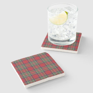 Rustic Plaid Red Green Tartan Stone Coaster