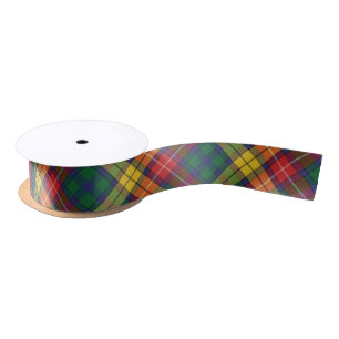 Rustic Plaid Red Green Yellow Buchanan Tartan Satin Ribbon