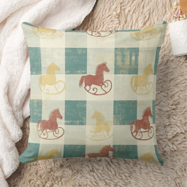 Rustic Plaid Rocking Horse Baby Pattern Cushion (Blanket)