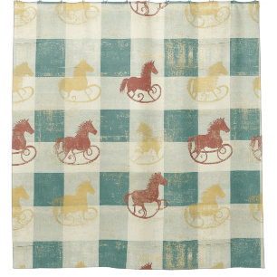 Rustic Plaid Rocking Horse Baby Pattern Shower Curtain
