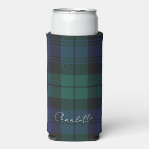Rustic Plaid Script Elegant Tartan Seltzer Can Cooler