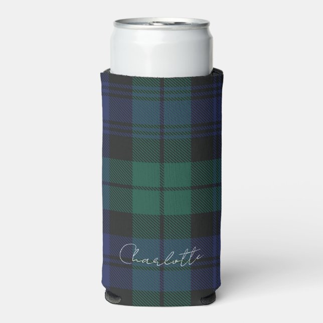 Rustic Plaid Script Elegant Tartan Seltzer Can Cooler (Seltzer Front)