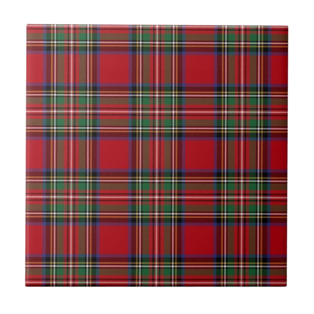 Rustic Plaid Script Red Green Tartan Tile (Front)