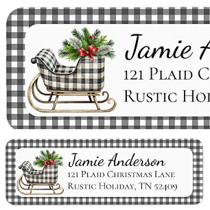 Rustic Plaid Sleigh Christmas Return Address
