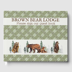 Rustic Plaid Watercolor Woodland Bear Cabin Guest Book