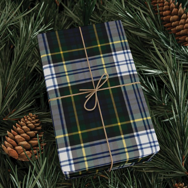 Rustic Plaid White and Green Clan Gordon Tartan Wrapping Paper (Plaid White Green Clan Gordon Tartan Wrapping Paper)