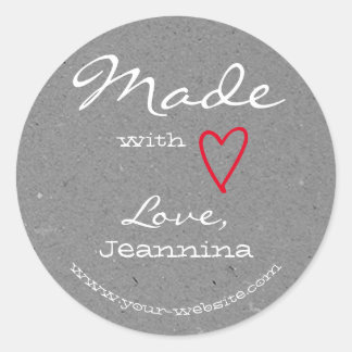 Rustic Plain Grey Made with Love Red Heart Symbol Classic Round Sticker
