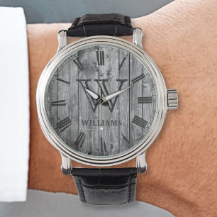 Rustic Planks Wood Custom Monogram Farmhouse Watch
