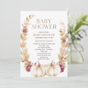 Rustic Plum Brown Fall Pumpkin Themed Baby Shower  Invitation