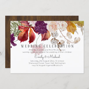 Rustic Plum Ginger Fig Floral Wedding Invite