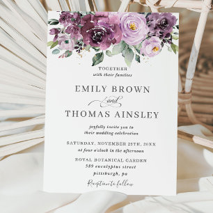 Rustic Plum Mauve Purple Floral Greenery Wedding Invitation