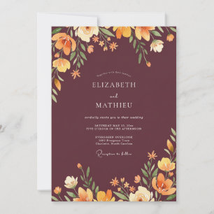 Rustic Plum Ochre Wildflower Wedding Invitation