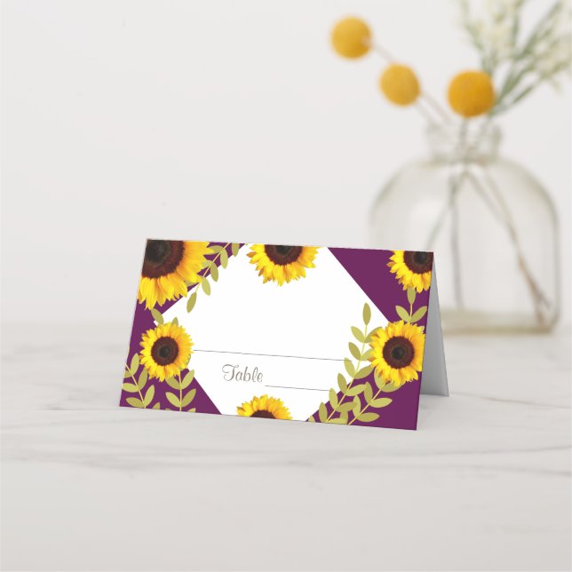 Rustic Plum Sunflower Table Number Place Cards (Front)