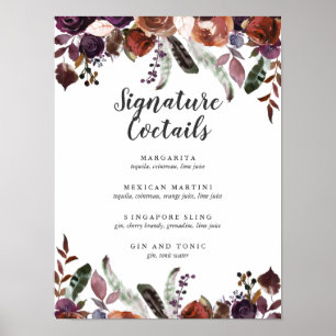 Rustic Plum   Wedding Signature Cocktail Menu Poster