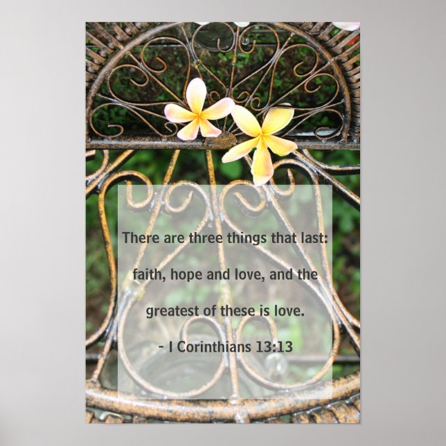 Rustic Plumeria Frangipani Bible Love Quote Poster (Front)