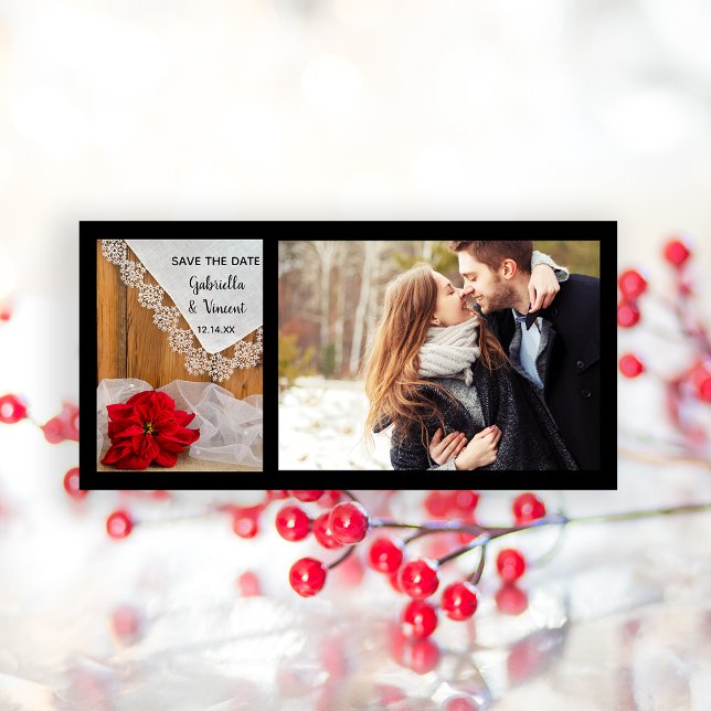 Rustic Poinsettia and Lace Winter Save the Date (Creator Uploaded)