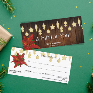 Rustic Poinsettia Christmas Ornaments Gift Card
