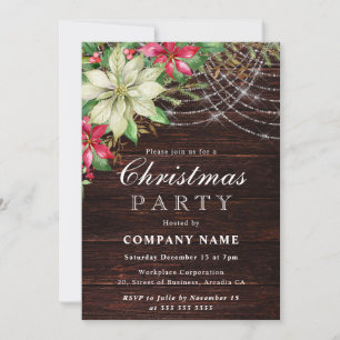 Rustic Poinsettia Christmas Party Invitation