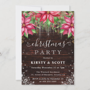 Rustic Poinsettia Floral Christmas Party Invitation