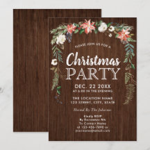 Rustic Poinsettia Floral Drop Wood Christmas Party
