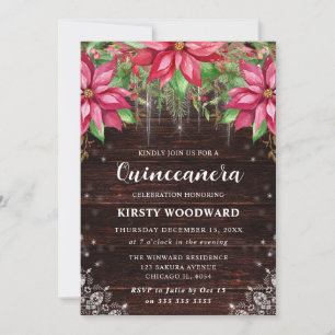 Rustic Poinsettia Floral Quinceanera Invitation