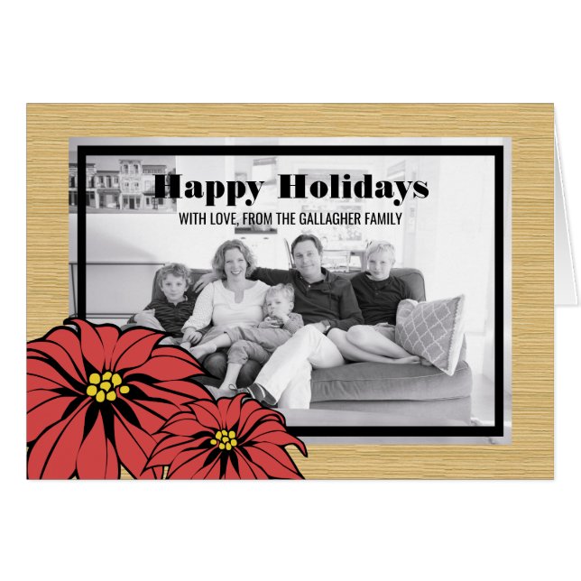 Rustic Poinsettia Holiday Photo (Front Horizontal)