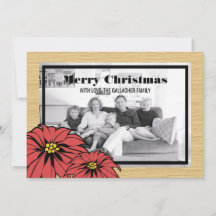 Rustic Poinsettia Holiday Photo Flat Card
