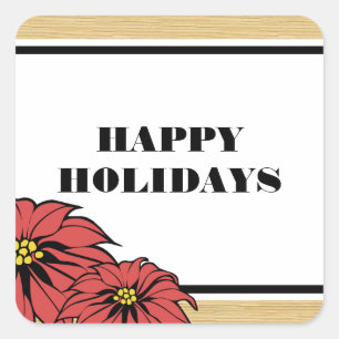 Rustic Poinsettia Holiday Square Sticker