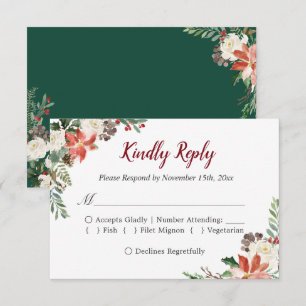 Rustic Poinsettia Ivory Floral Holiday Season RSVP