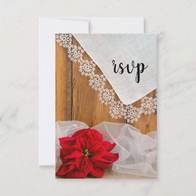 Rustic Poinsettia Lace Country Winter Wedding RSVP (Front)