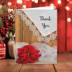 Rustic Poinsettia Lace Winter Wedding Thank You
