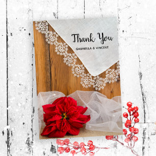 Rustic Poinsettia Lace Winter Wedding Thank You Card