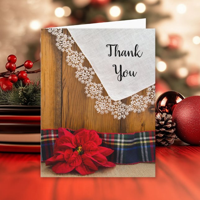 Rustic Poinsettia Plaid Winter Wedding Thank You (Creator Uploaded)
