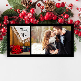 Rustic Poinsettia Plaid Winter Wedding Thank You Card