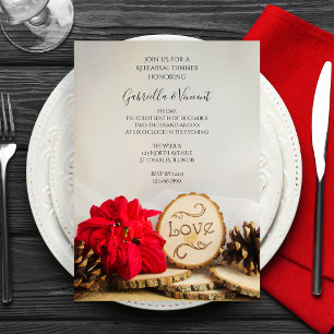 Rustic Poinsettia Winter Wedding Rehearsal Dinner Invitation
