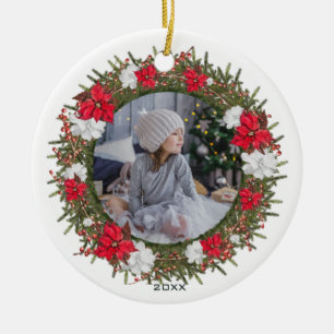 Rustic Poinsettia Woodland Wreath Photo with Year Ceramic Tree Decoration