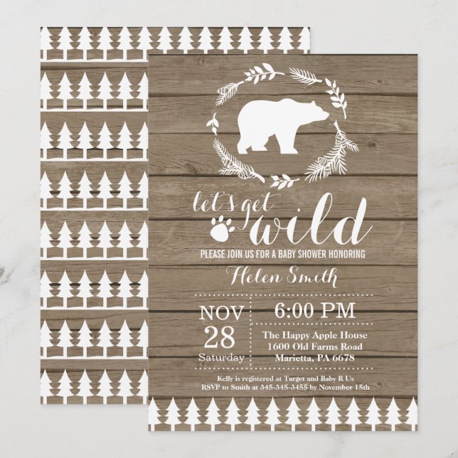 Rustic Polar Bear Baby Shower Invitation (Front/Back)