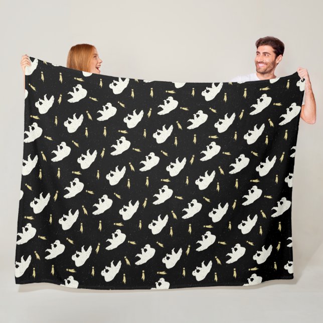 Rustic Polar Bear Shooting Star Pattern Fleece Blanket (In Situ)