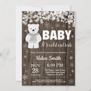 Rustic Polar Bear Winter Baby Shower Invitation