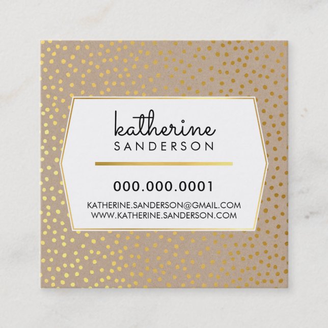 RUSTIC POLKA DOT CONFETTI modern kraft gold foil Square Business Card (Front)
