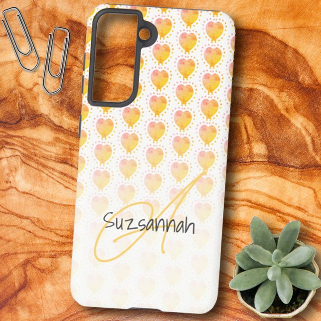 Rustic Polka Dot Golden Sand Yellow Heart Pattern  Samsung Galaxy S21 Case (Creator Uploaded)