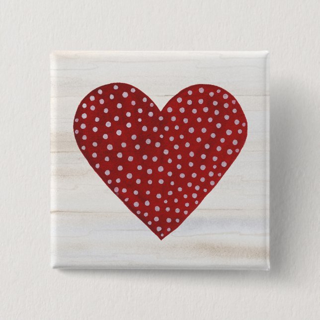 Rustic Polka Dot Valentine Heart 15 Cm Square Badge (Front)