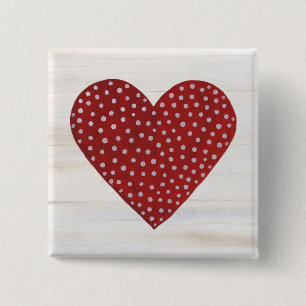 Rustic Polka Dot Valentine Heart 15 Cm Square Badge