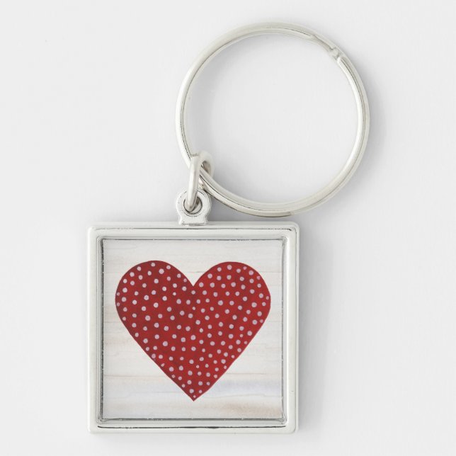 Rustic Polka Dot Valentine Heart Key Ring (Front)