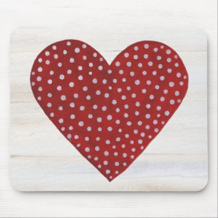 Rustic Polka Dot Valentine Heart Mouse Mat