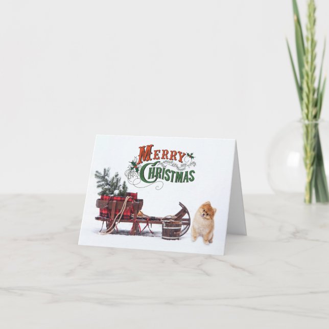 Rustic Pomeranian Christmas Card (Front)