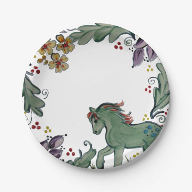Rustic Pony Horse Teal Colourful Farmhouse Cute Paper Plate (Front)